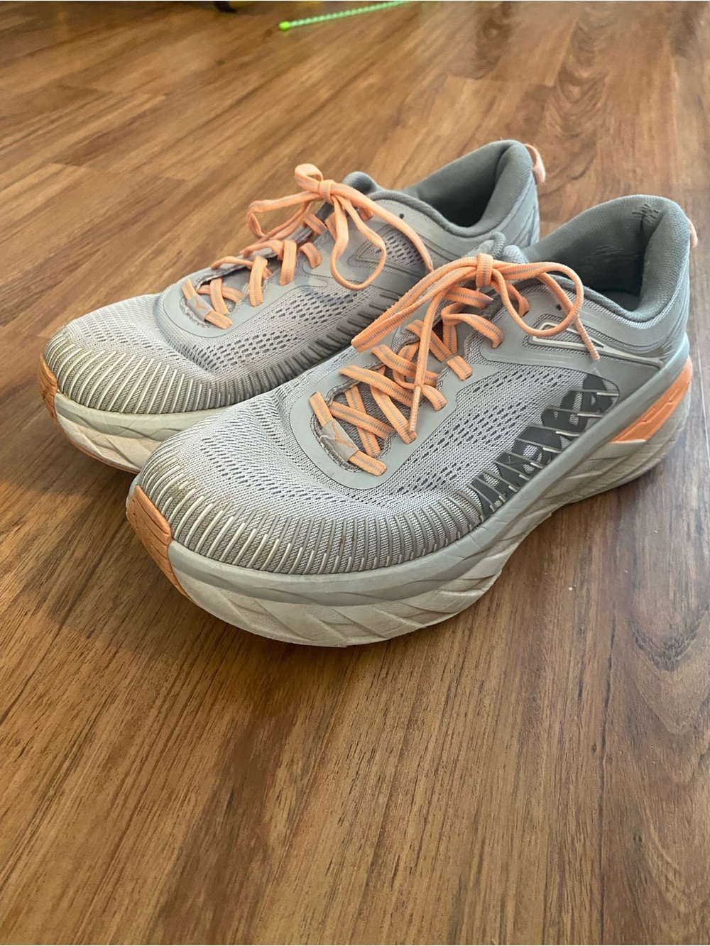 Hoka One One Women's Light Gray Running Shoes with Peach Accents